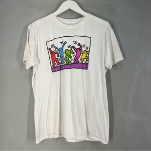 Keith Haring NY Graphic Street Art Dancing Unisex Tee Tshirt White Size Large